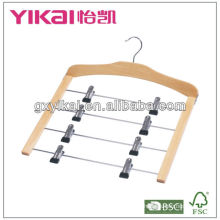 space-saving wooden skirt hanger with 4 tiers of matal clips